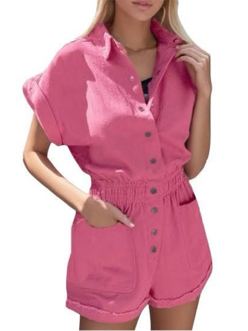 NWT Melon Pink Utility Denim Cargo Romper Size Small